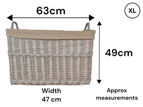 NEW Rectangular Driftwood-wash Wicker Log Storage Basket with Hessian Liner — image 2