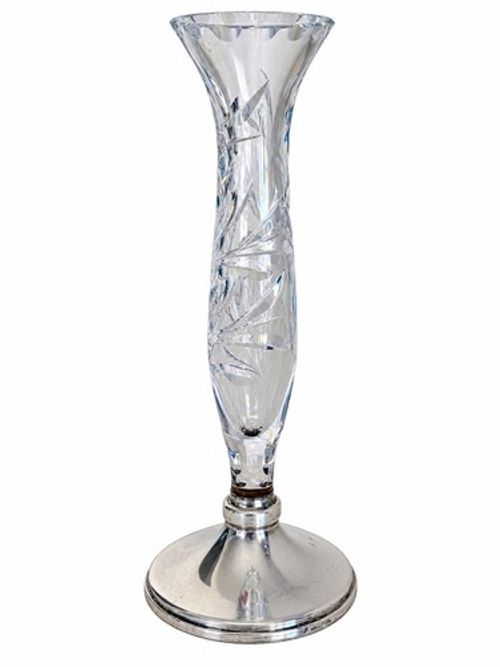 Antique Cut Crystal Glass Bud Vase Sterling Silver Base Hallmarked B&Co England