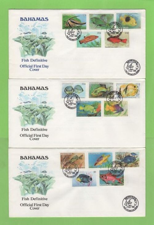 Bahamas 1986-87 Fish definitives set on Four First Day Covers