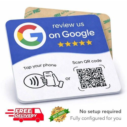 Google Review NFC Plate + QR Code | Tap or Scan Review Stand | ⭐ Free Delivery
