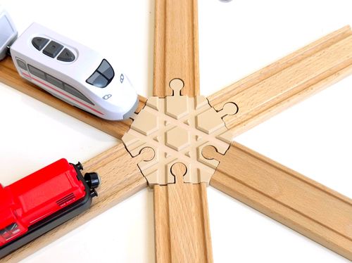 8pc Wooden Train Track Expansion Pack Flexi Track Junctions Connectors Fits Brio — image 2