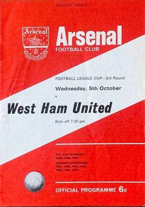 Arsenal V West Ham United - 1966/67 League Cup 3R - 5th October 1966