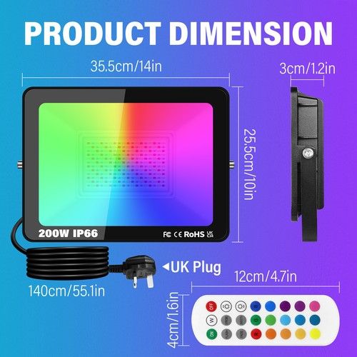 30W/50W/100W/200W RGB LED Flood Light Colour Changing Floodlight Garden Lamp