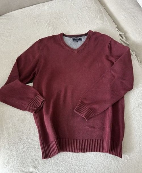 Maine Classics Men's Burgundy V-Neck Pullover Jumper Long Sleeve Size L