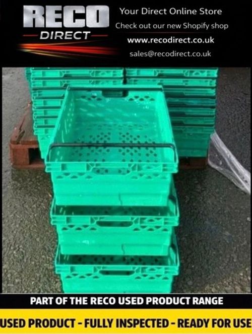 50 X GREEN USED BALE ARM CRATE / STACKING CRATE 600 x 400 x 200mm , STORAGE
