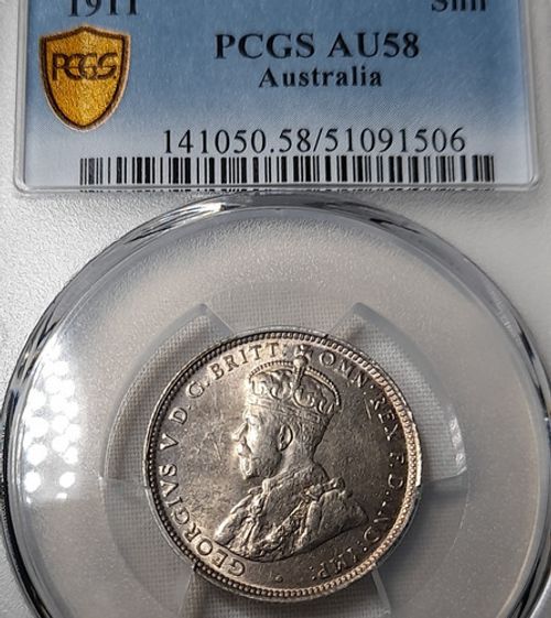 1911 PCGS AU58 SCARC SILVER ONE SHILLING COIN AUSTRALIA PRE DECIMAL COMMONWEALTH