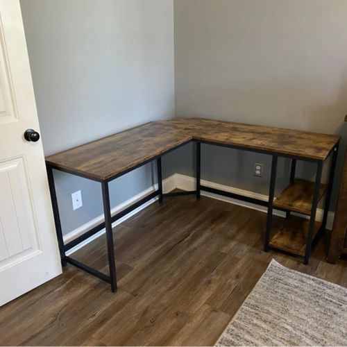 L Shape Computer Desk with Shelves Rustic Brown Corner Home Office Workstation — image 4