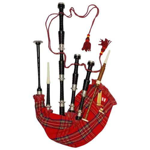 Great Highland Scottish Bagpipes Rosewood Black Finish Silver Mounts with Bag