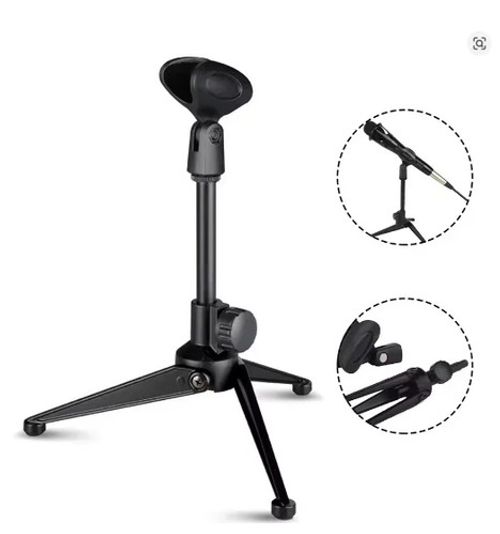 Microphone Desk Adjustable Stand Tripod Desk Top Clip Holder Foldable Table Mic