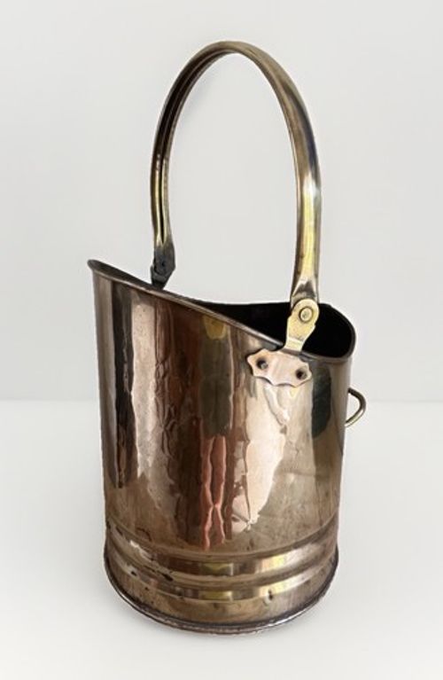 Vintage Brass Coal Scuttle Log Bucket Brass Fireside Log Burner Kindling Slender