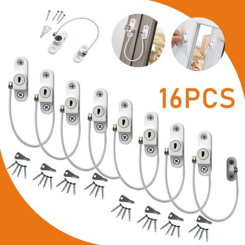 16PCS White Window Door Cable Restrictor Ventilator Child Safety Security Lock — image 1
