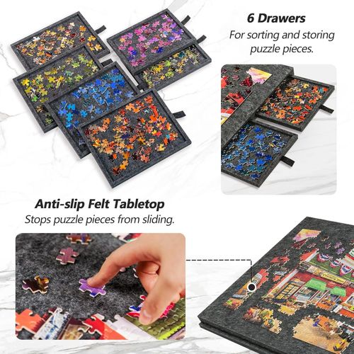 1000pcs Tilting Puzzle Board with 2-in-1 Stand & Cover Felt Mat 6 Sorting Drawer — image 2
