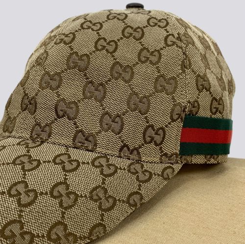Gucci GG Monogram Logo Web Stripe Canvas Baseball Cap Hat Beige Size M — image 3