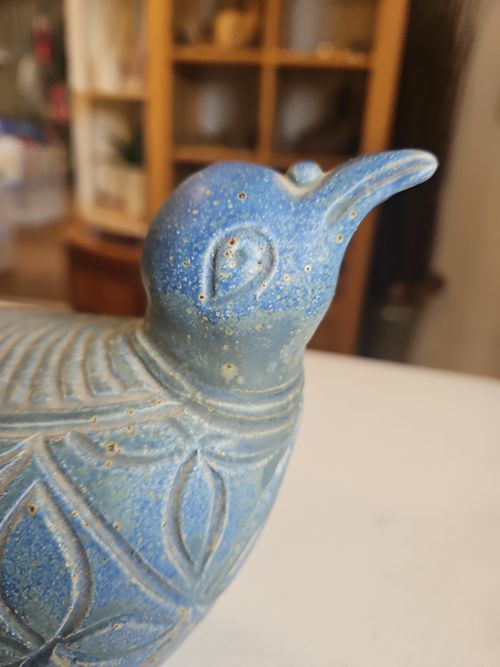 VINTAGE BLUE ABSTRACT DOVE CERAMIC MID CENTURY SIGNED CHS  — image 7