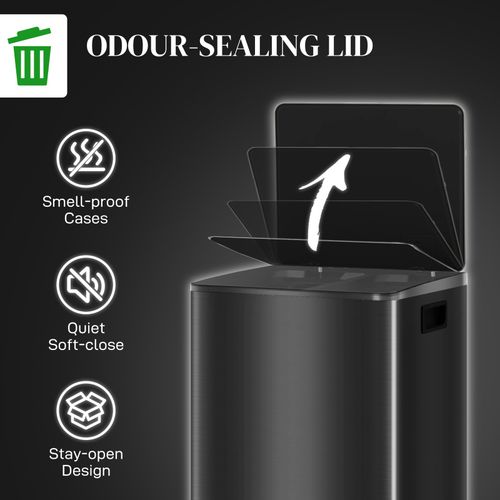 HOMCOM 2 x 30L Double Kitchen Bin, Pedal Bin with Soft-Close Lid, Black — image 4
