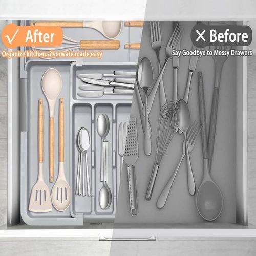 Adjustable Kitchen Drawer Organiser Expandable Cutlery Utensil Storage Tray 6-9 — image 2