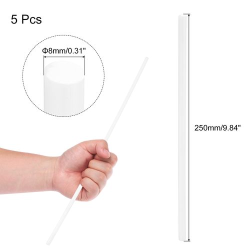 5Pcs White Plastic Rods 8 x 250mm ABS Round Stick Round Solid Bar DIY Model — image 2