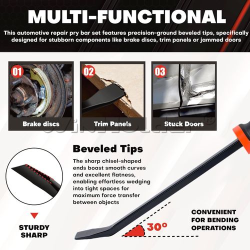 4PC Pry Bar Set 200-600mm Lever Bars Wrecking & 16oz Rubber Mallet Hammer — image 8