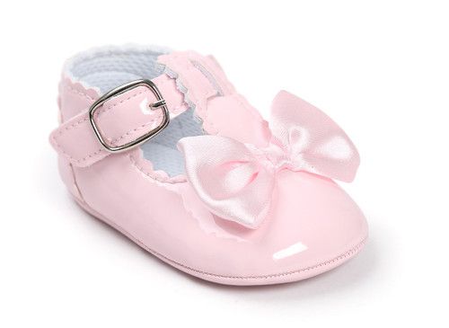 Newborn Infant Baby Girl Spanish Style Patent Pram Shoes Mary Jane Bowknot Shoes