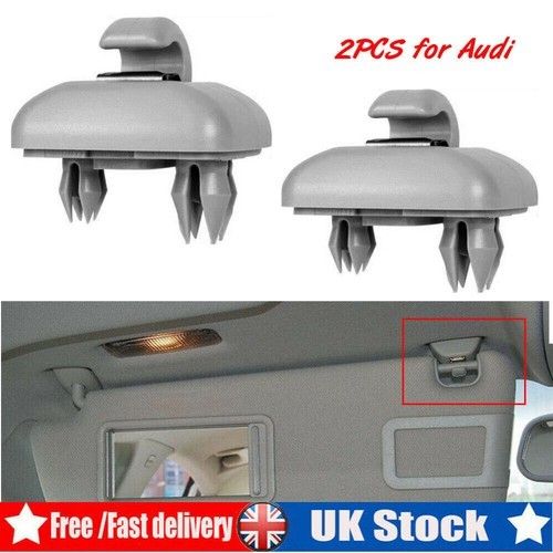 2x Sun Visor Clip Hook Bracket Hanger Holder for Audi  A3 A4 A5 Q3 Q5 TT Grey
