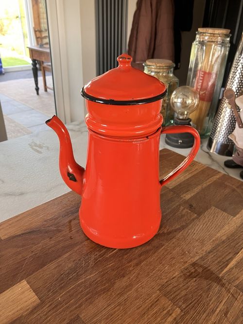 French Red Enamel Coffee Pot 26cm Tall — image 3
