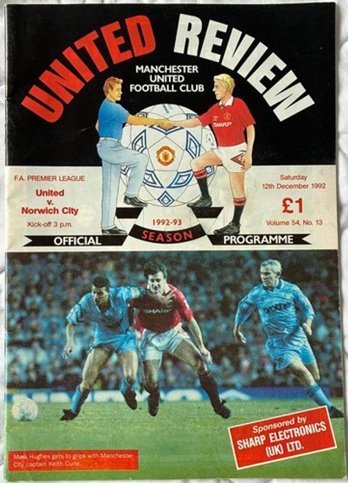 Manchester Utd v Norwich City, Premier League, 12/12/1992