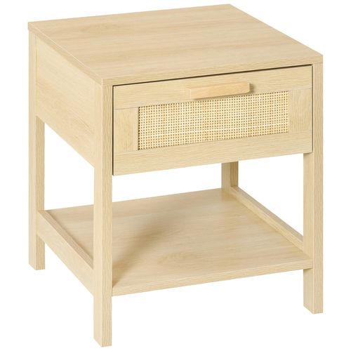 Bedside Table Nightstand W/ Rattan Drawer Storage Shelf — image 1