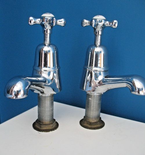 Pair Vintage BOLDING of London 1822 - 1969 Chrome on Brass HOT & COLD Bath Taps