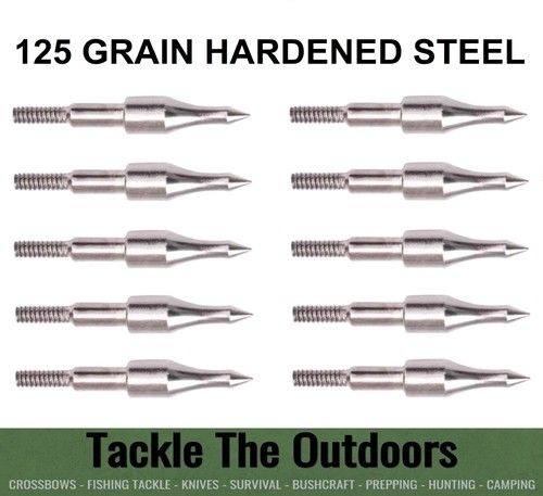 Crossbow Bolt Archery Arrow Tips Hardened Steel Field Points 125 Grain X 10 UK