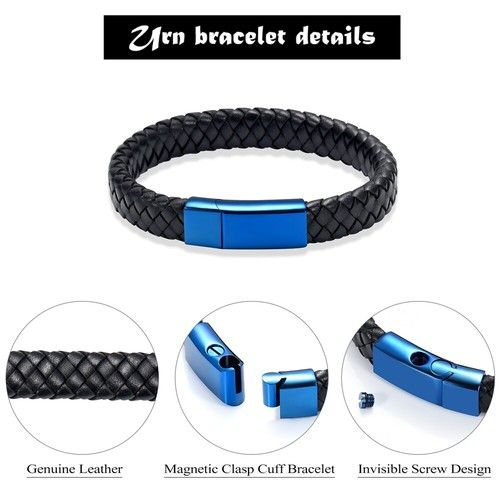 Men Braided Leather Urn Memory Bracelet Cremation Ashes Jewellery