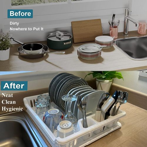 Kitchen Dish Drainer Plate Drying Rack with Drip Tray Cup Cutlery Utensil Holder — image 5