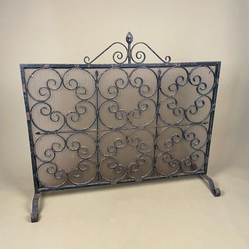 Antique Black Cast Iron Metal Fire Screen Guard Fireguard Wrought Victorian Old