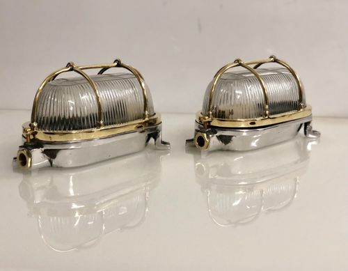 Nautical Wall/Ceiling Bulkhead Aluminum & Brass Ship Oval Antique Light Set of 5 — image 8