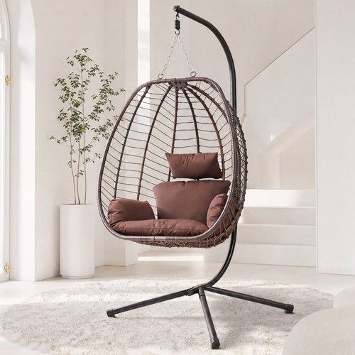 Hanging Egg Chair with Stand, Rattan Swing Chair, Garden Patio Indoor Outdoor Se
