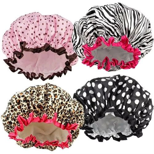 Shower Cap Women Bath Hat Hair Reusable Elastic Salon Cover Waterproof Bathing.