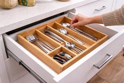 5-Compartment Bamboo Cutlery Drawer Organiser — Solid Natural Bamboo |