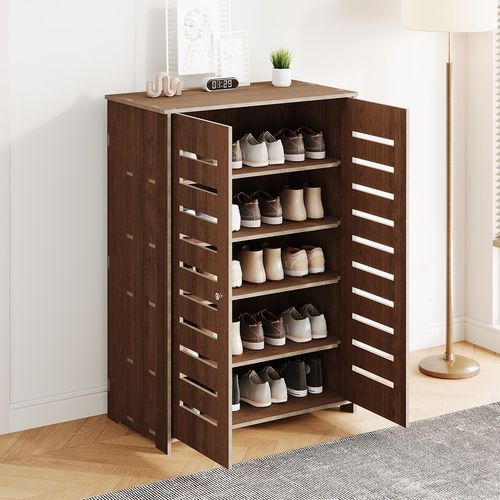 Shoe Cabinet Storage Cupboard Footwear Stand Rack Wooden Double Doors UK — image 7