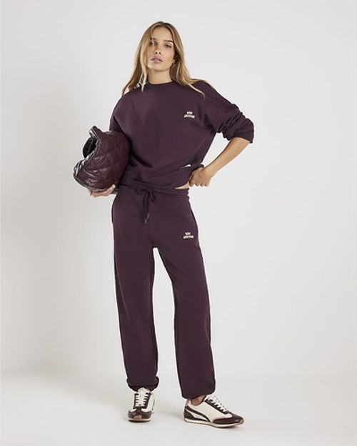 River Island Womens Joggers Brown RVR Edition Cuffed Drawstring Pants Bottoms