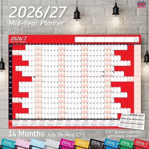 2026/2027 Mid-Year Wall Planner Calendar Wall Chart Home Office Work A2 Calender — image 1
