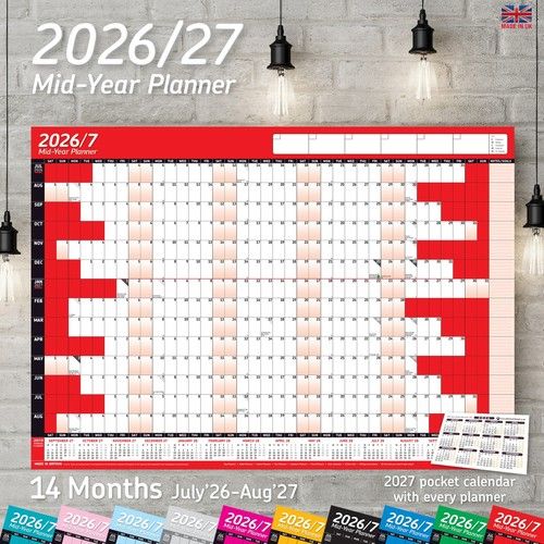 2026/2027 Mid-Year Wall Planner Calendar Wall Chart Home Office Work A2 Calender