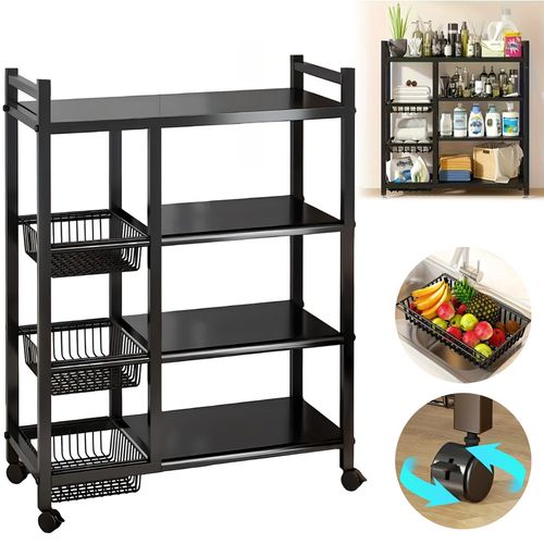 4 Tier Kitchen Basket Storage Trolley Rack Fruit Vegetable Organiser Shelf Cart — image 4