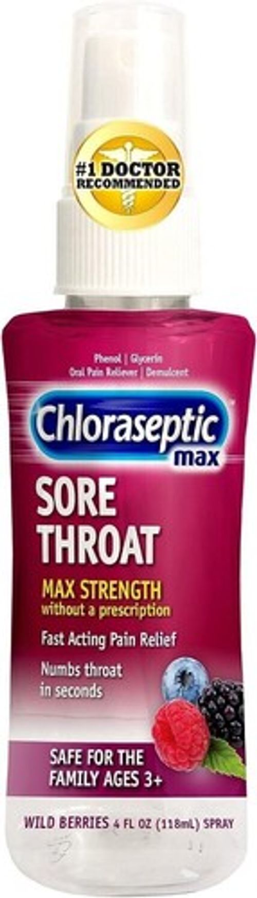 Chloraseptic Max Strength Sore Throat Spray, Wild Berries Flavor, 4.0 oz