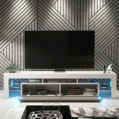 TV Unit TV Stand Cabinet Sideboard White High Gloss LED Storage 200cm Modern — image 3