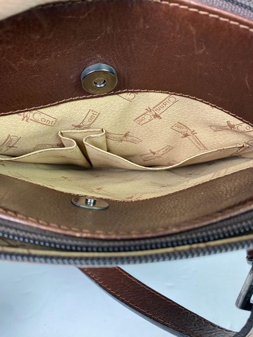 Gianni Conti Brown Leather Shoulder Bag Large Two Zip Top Classic Tote — image 12