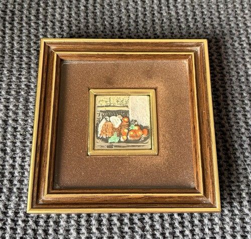 Vintage Italian 925 Sterling Silver Plaque Framed Hand Painted Relief Art Mini