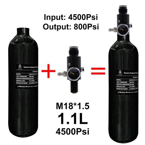TUXING 1.1L Carbon Fiber PCP Air Tank 4500psi w/ M18 Valve – SCBA Rifle Bottle