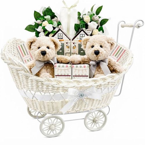 Pram Gift Storage Hamper Empty Basket for New Born Baby Boy/Girl | Gifts Storage