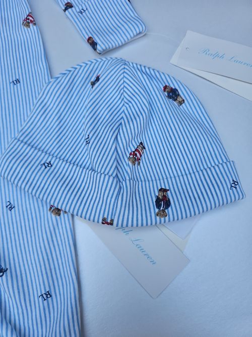 Ralph Lauren Baby Boys Striped Babygrow Coverall With A Beanie .size 0-3 Months — image 5