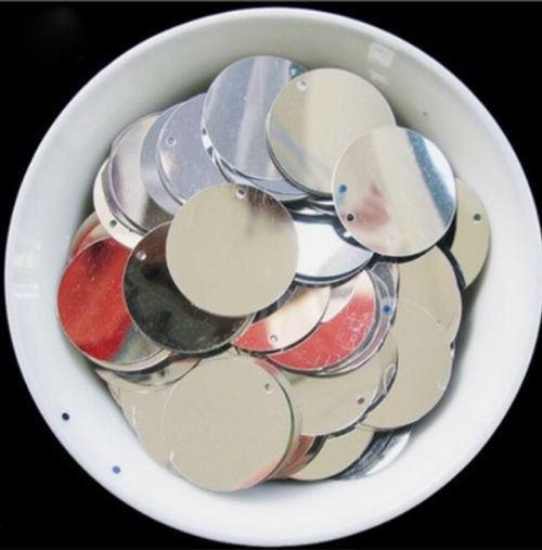 500 Large Round Silver 30mm Single Hole Loose Flat Sequins, Sewing, Costume 1209