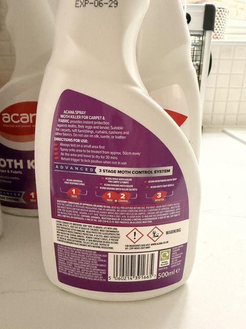 4 x 500ml Acana Moth Killer Spray for Carpet & Fabric Lavender Treat Eggs Larvae — image 2